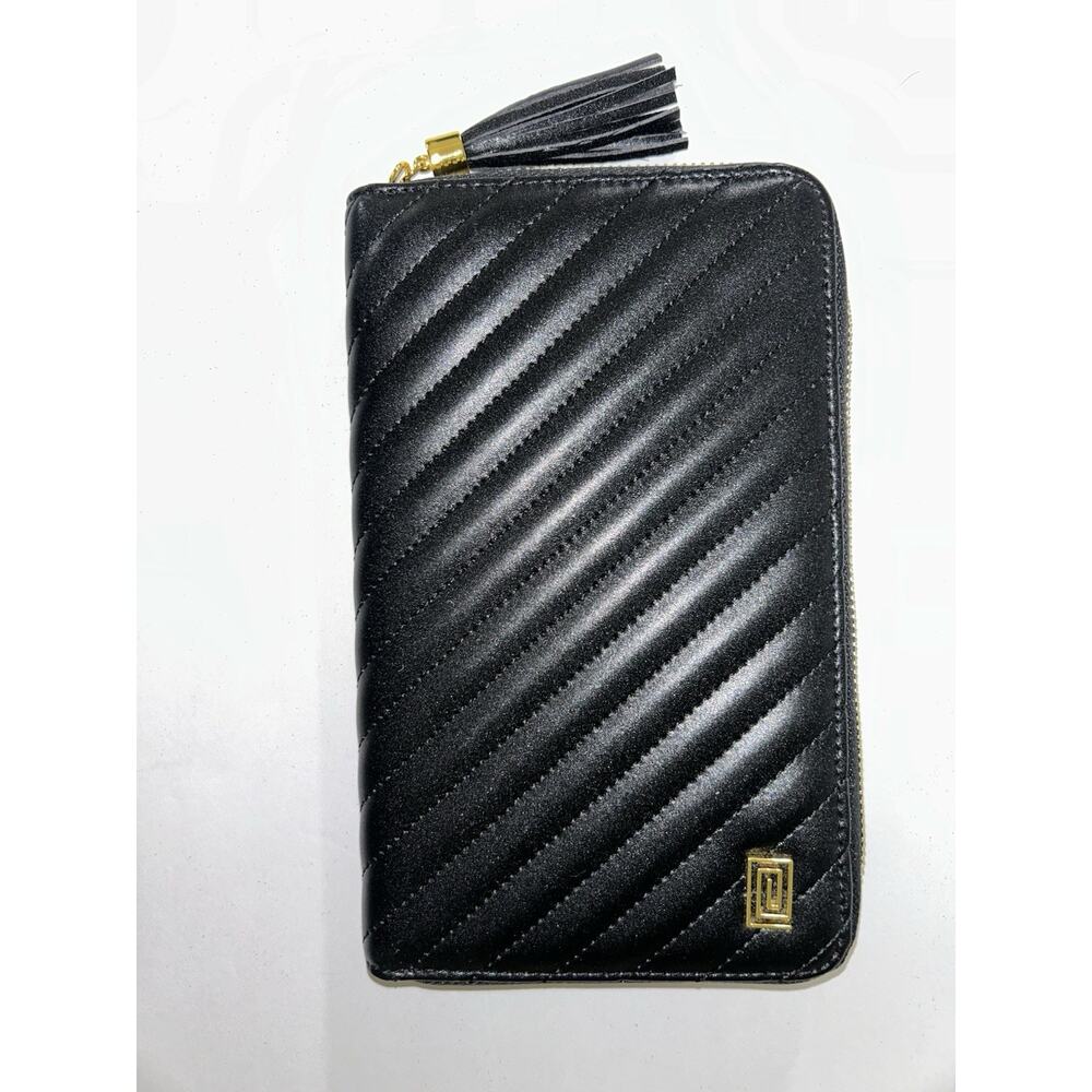 NOTIQ Slim Zip Wallet - Gold On Jet Black Quilted Jet Black Faux Leather NWOT